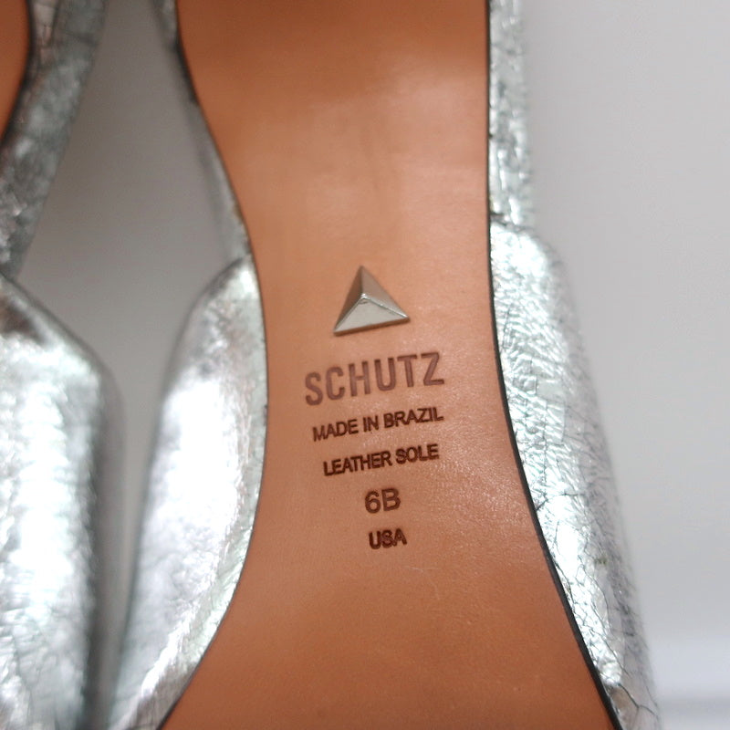 Schutz Mules Charla Silver Cracked Metallic Leather Size 6 Pointed Toe Heels product image 11, provided for visual reference