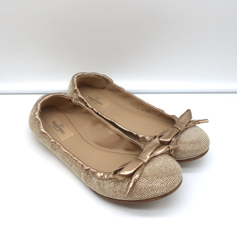 Valentino Garavani Studded Bow Ballet Flats Gold Size 37.5 product image 1, provided for visual reference and product detail