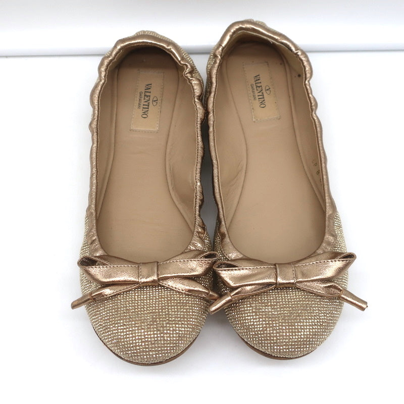 Valentino Garavani Studded Bow Ballet Flats Gold Size 37.5 product image 3, provided for visual reference and product detail