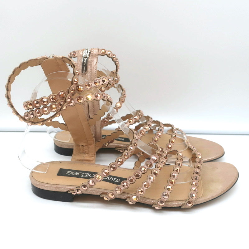Sergio Rossi Crystal-Embellished Flat Sandals Kimberly Rose Gold Suede Size 39 product image 2, provided for visual