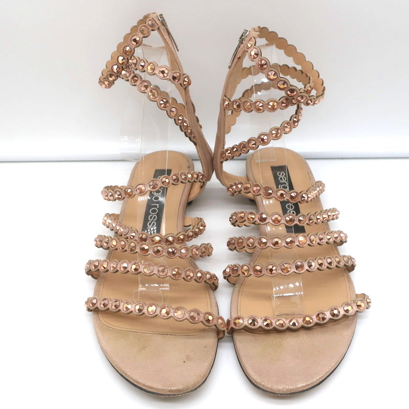 Sergio Rossi Crystal-Embellished Flat Sandals Kimberly Rose Gold Suede Size 39 product image 3, provided for visual