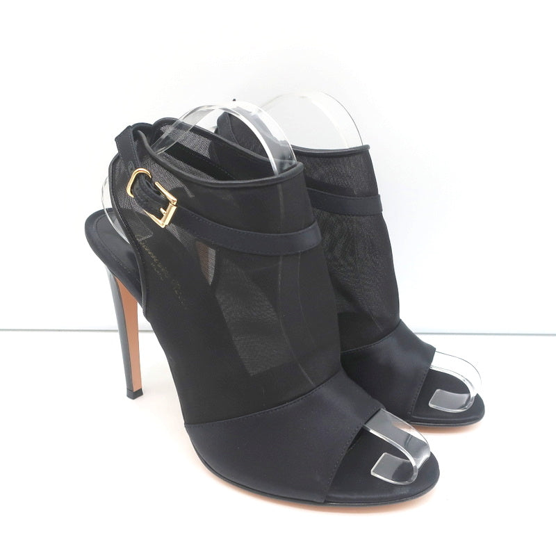 Gianvito Rossi Peep Toe Slingback Booties Black Satin & Organza Size 40 NEW product image 1, provided for visual reference