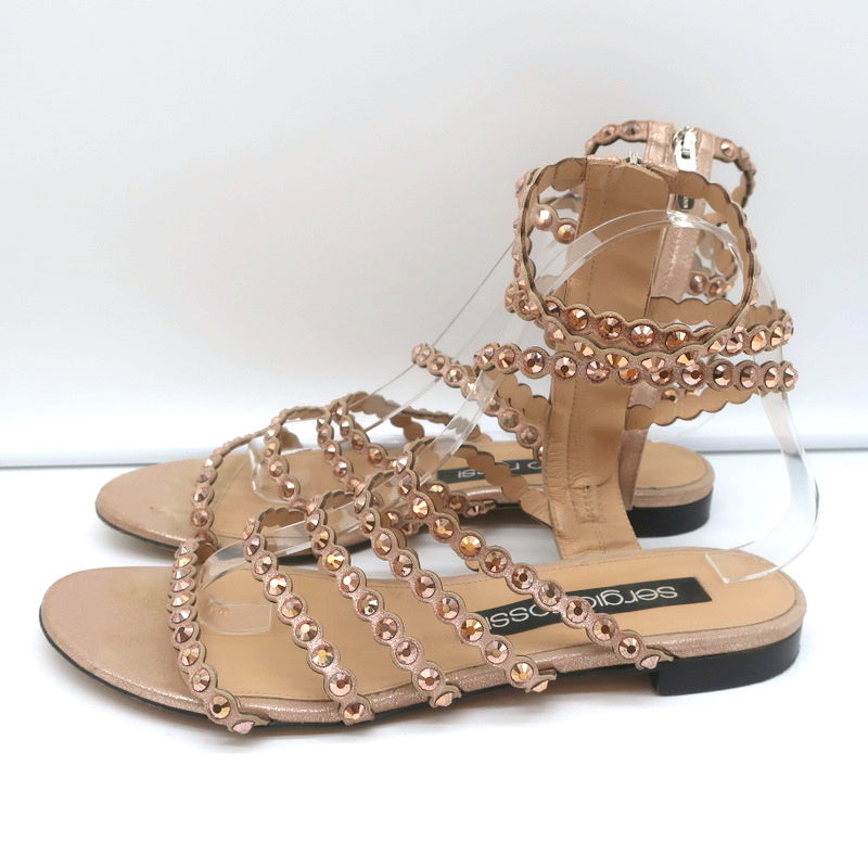 Sergio Rossi Crystal-Embellished Flat Sandals Kimberly Rose Gold Suede Size 39 product image 5, provided for visual