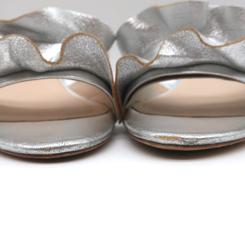 Loeffler Randall Vera Ruffle Slide Sandals Silver Metallic Leather Size 9 product image 5, provided for visual reference and