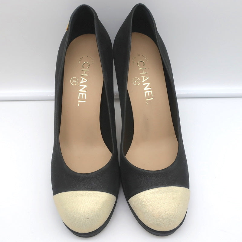 15C Metallic Cap Toe Platform Pumps Black/Gold Buffalo Leather Size 38 product image 4, provided for visual reference and