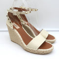 Valentino Rockstud Espadrille Wedge Sandals Cream Grained Leather Size 40 product image 1, provided for visual reference and