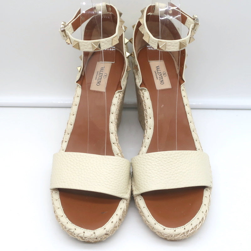 Valentino Rockstud Espadrille Wedge Sandals Cream Grained Leather Size 40 product image 3, provided for visual reference and