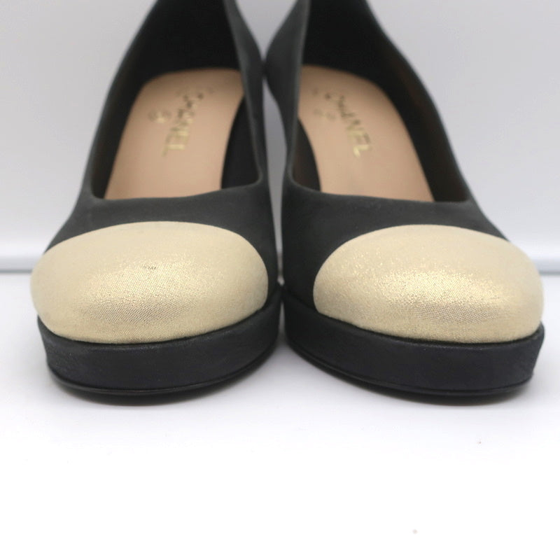 15C Metallic Cap Toe Platform Pumps Black/Gold Buffalo Leather Size 38 product image 6, provided for visual reference and