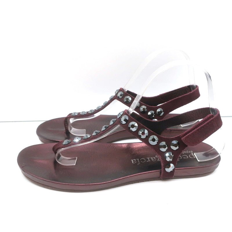 Pedro Garcia Judith Crystal Studded Thong Sandals Burgundy Suede Size 38.5 product image 5, provided for visual reference