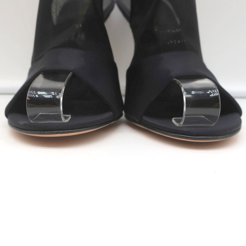 Gianvito Rossi Peep Toe Slingback Booties Black Satin & Organza Size 40 NEW product image 5, provided for visual reference
