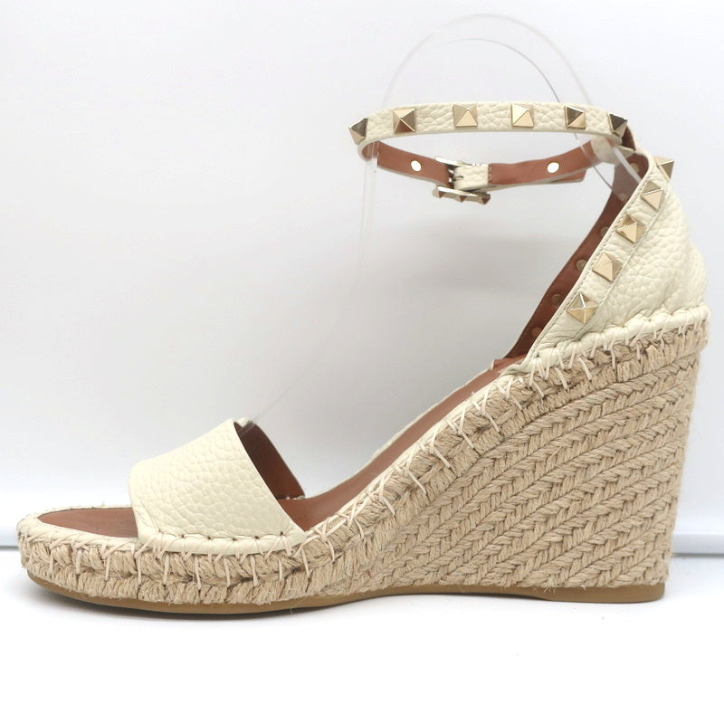 Valentino Rockstud Espadrille Wedge Sandals Cream Grained Leather Size 40 product image 6, provided for visual reference and