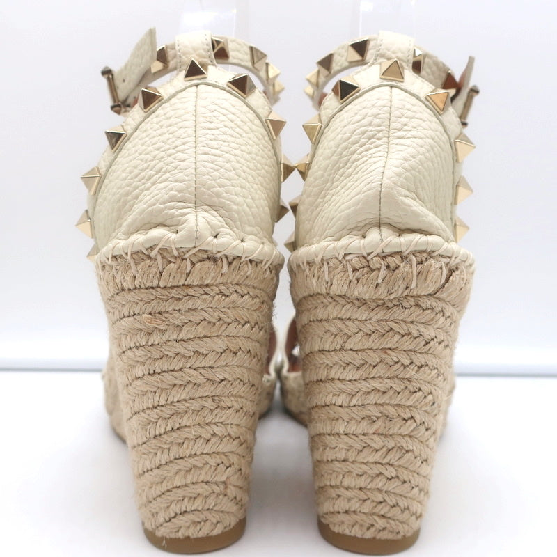 Valentino Rockstud Espadrille Wedge Sandals Cream Grained Leather Size 40 product image 7, provided for visual reference and