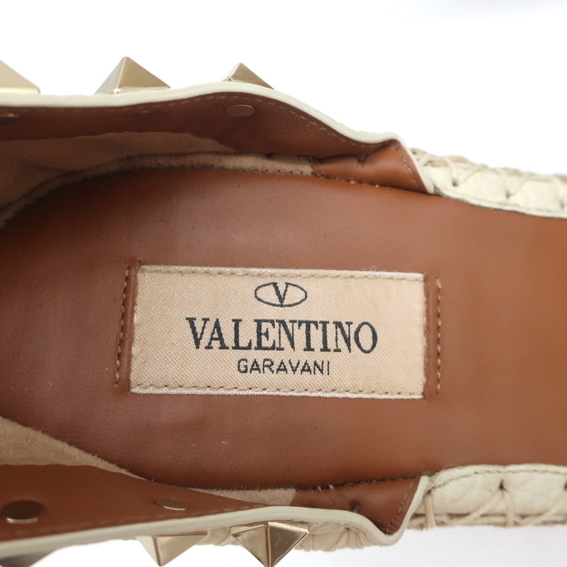 Valentino Rockstud Espadrille Wedge Sandals Cream Grained Leather Size 40 product image 8, provided for visual reference and