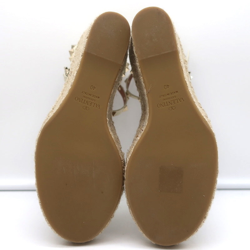 Valentino Rockstud Espadrille Wedge Sandals Cream Grained Leather Size 40 product image 10, provided for visual reference