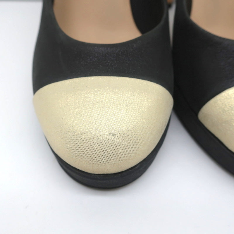 15C Metallic Cap Toe Platform Pumps Black/Gold Buffalo Leather Size 38 product image 5, provided for visual reference and