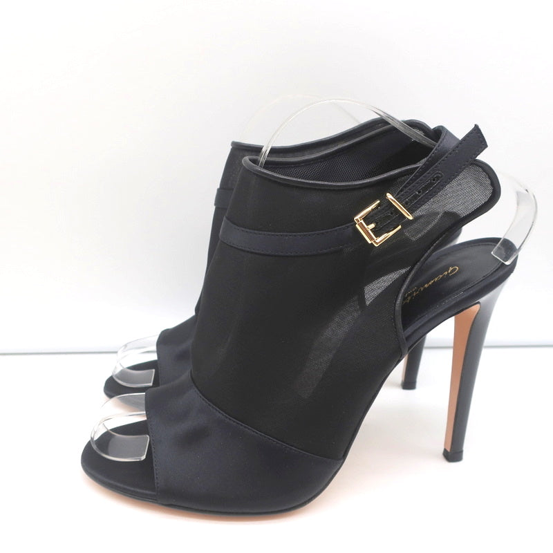 Gianvito Rossi Peep Toe Slingback Booties Black Satin & Organza Size 40 NEW product image 6, provided for visual reference