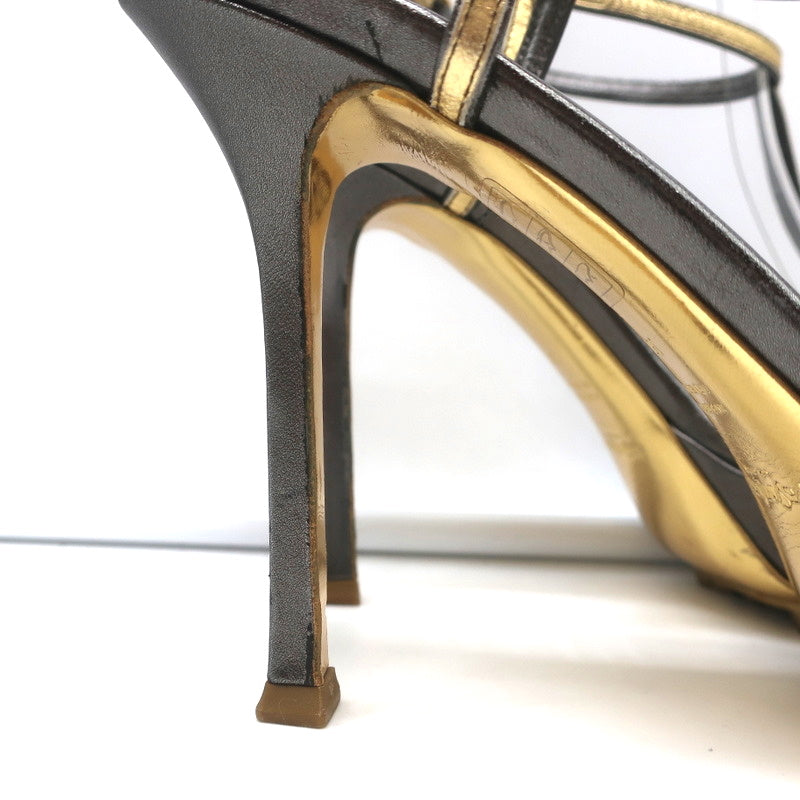 Yves Saint Laurent T-Strap Platform Sandals Gold/Pewter Metallic Leather Size 36 product image 3, provided for visual