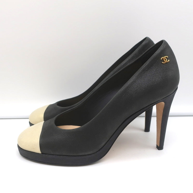 15C Metallic Cap Toe Platform Pumps Black/Gold Buffalo Leather Size 38 product image 7, provided for visual reference and