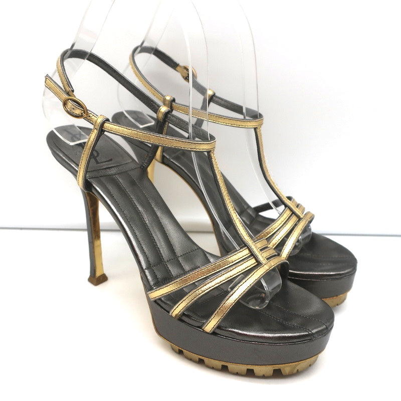 Yves Saint Laurent T-Strap Platform Sandals Gold/Pewter Metallic Leather Size 36 product image 1, provided for visual