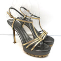 Yves Saint Laurent T-Strap Platform Sandals Gold/Pewter Metallic Leather Size 36 product image 1, provided for visual