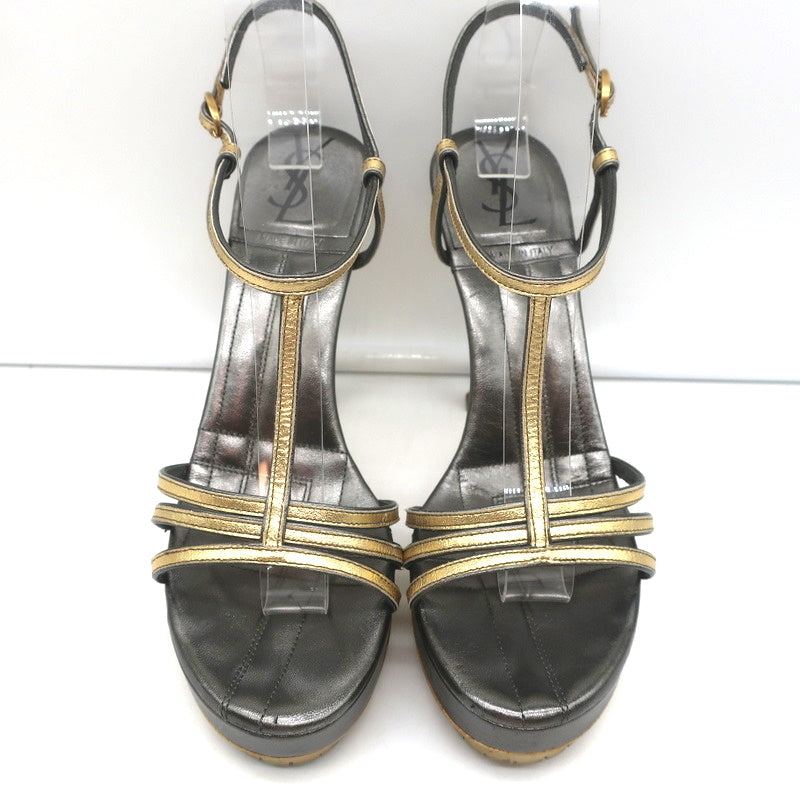 Yves Saint Laurent T-Strap Platform Sandals Gold/Pewter Metallic Leather Size 36 product image 4, provided for visual