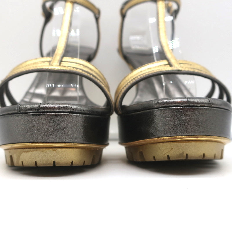 Yves Saint Laurent T-Strap Platform Sandals Gold/Pewter Metallic Leather Size 36 product image 5, provided for visual