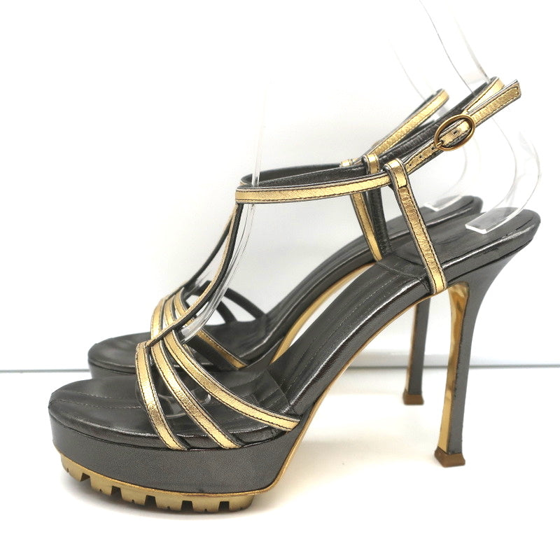Yves Saint Laurent T-Strap Platform Sandals Gold/Pewter Metallic Leather Size 36 product image 6, provided for visual