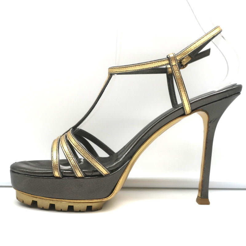Yves Saint Laurent T-Strap Platform Sandals Gold/Pewter Metallic Leather Size 36 product image 7, provided for visual