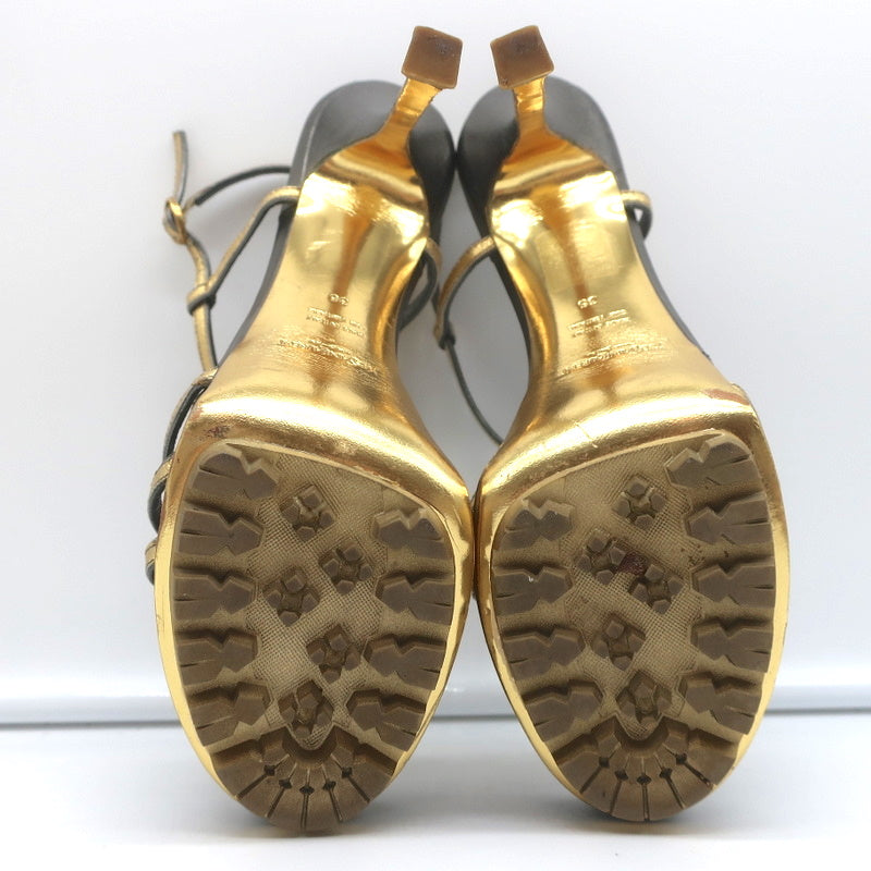 Yves Saint Laurent T-Strap Platform Sandals Gold/Pewter Metallic Leather Size 36 product image 11, provided for visual
