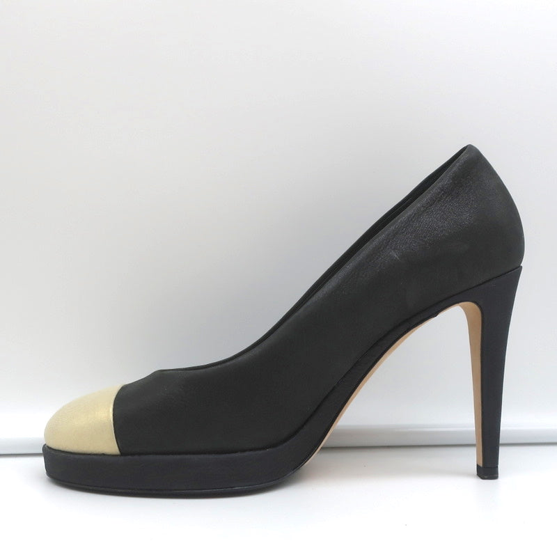 15C Metallic Cap Toe Platform Pumps Black/Gold Buffalo Leather Size 38 product image 8, provided for visual reference and