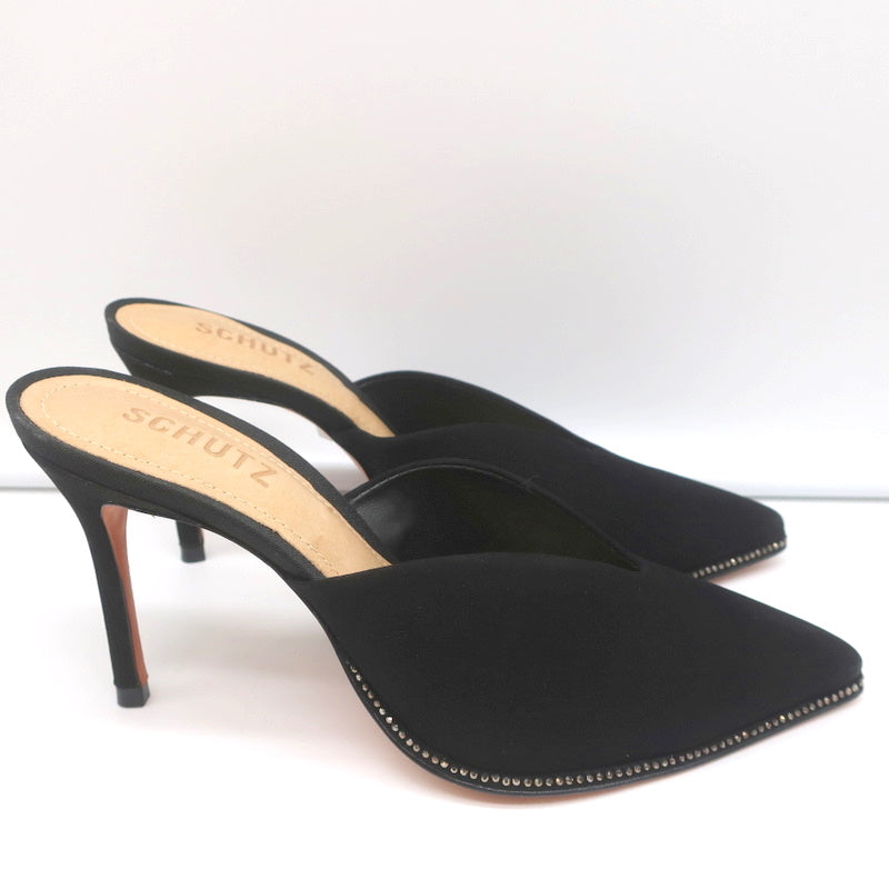 Schutz Crystal-Trim Mules Heliconia Black Suede Size 6 Pointed Toe Heels product image 3, provided for visual reference and