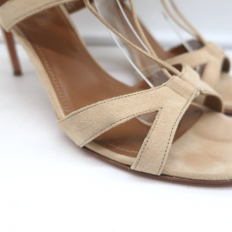 Aquazzura Beverly Hills Lace-Up Sandals Nude Suede Size 39 Open Toe Heels product image 2, provided for visual reference and