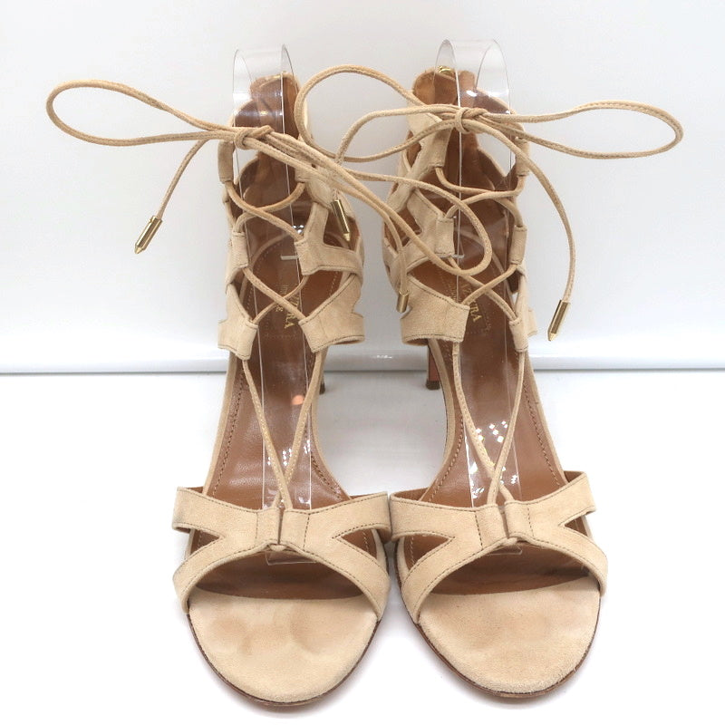 Aquazzura Beverly Hills Lace-Up Sandals Nude Suede Size 39 Open Toe Heels product image 5, provided for visual reference and
