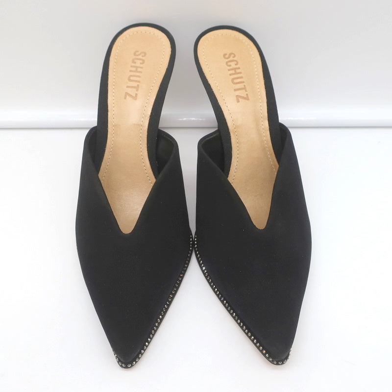 Schutz Crystal-Trim Mules Heliconia Black Suede Size 6 Pointed Toe Heels product image 4, provided for visual reference and