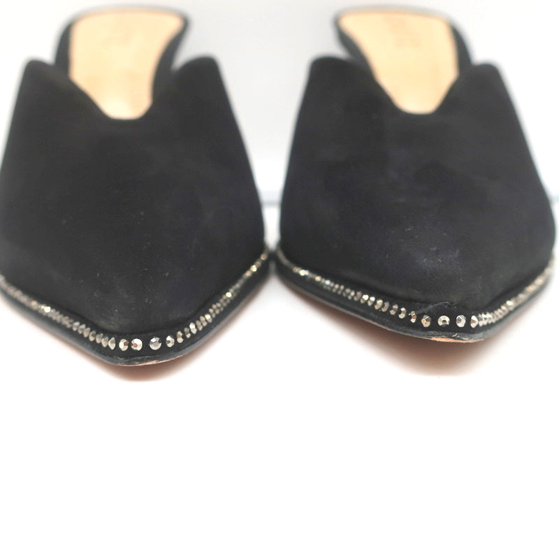 Schutz Crystal-Trim Mules Heliconia Black Suede Size 6 Pointed Toe Heels product image 5, provided for visual reference and