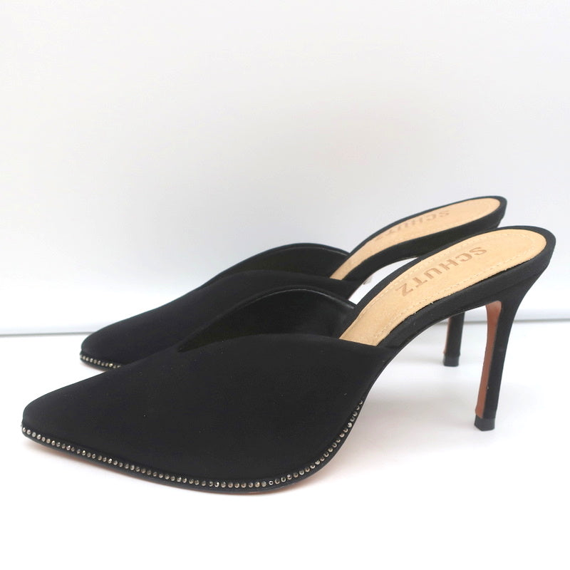 Schutz Crystal-Trim Mules Heliconia Black Suede Size 6 Pointed Toe Heels product image 6, provided for visual reference and