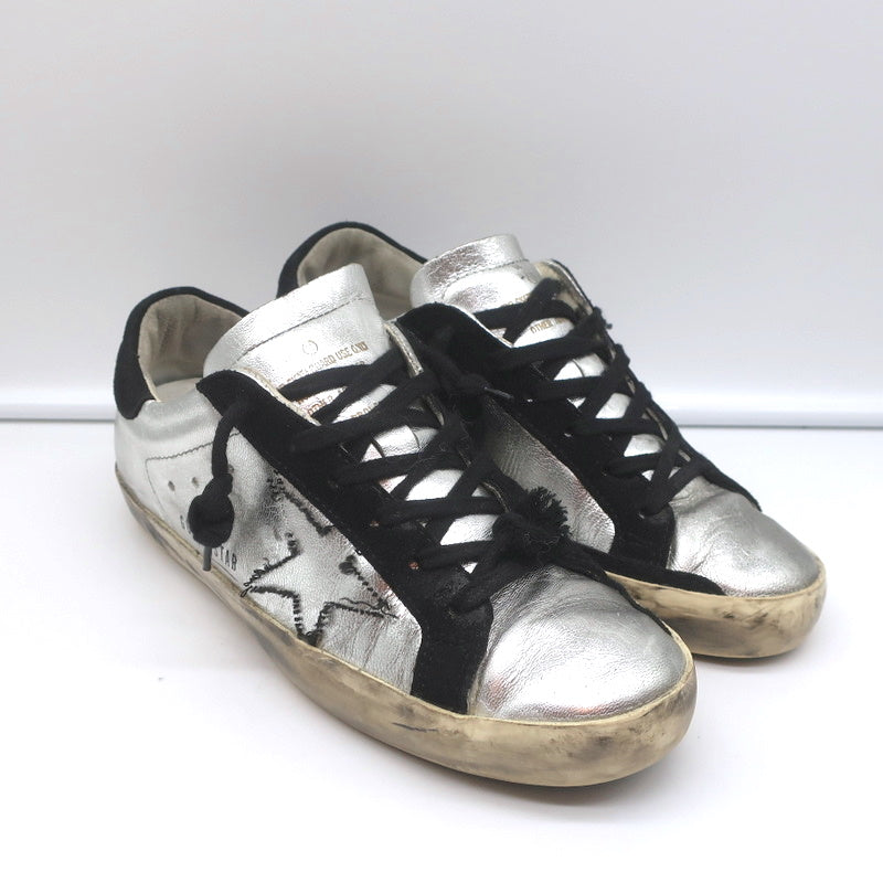 Golden Goose Superstar Embroidered Sneakers Silver Metallic Leather Size 37 product image 1, provided for visual reference