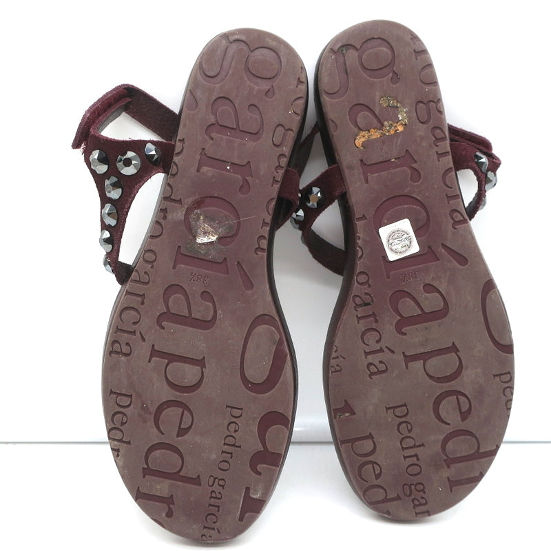 Pedro Garcia Judith Crystal Studded Thong Sandals Burgundy Suede Size 38.5 product image 10, provided for visual reference