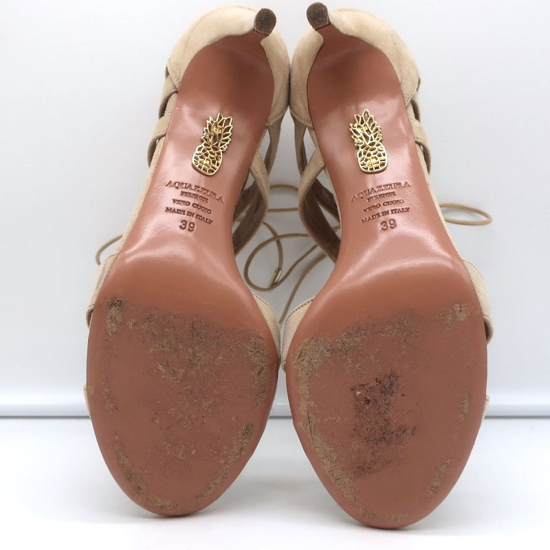 Aquazzura Beverly Hills Lace-Up Sandals Nude Suede Size 39 Open Toe Heels product image 12, provided for visual reference