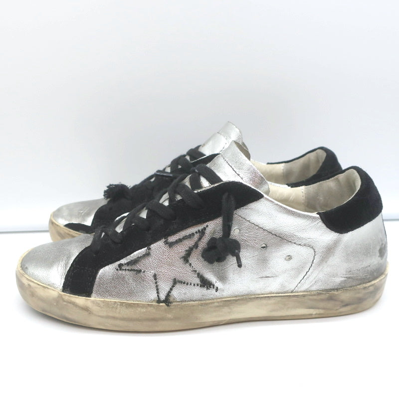 Golden Goose Superstar Embroidered Sneakers Silver Metallic Leather Size 37 product image 6, provided for visual reference