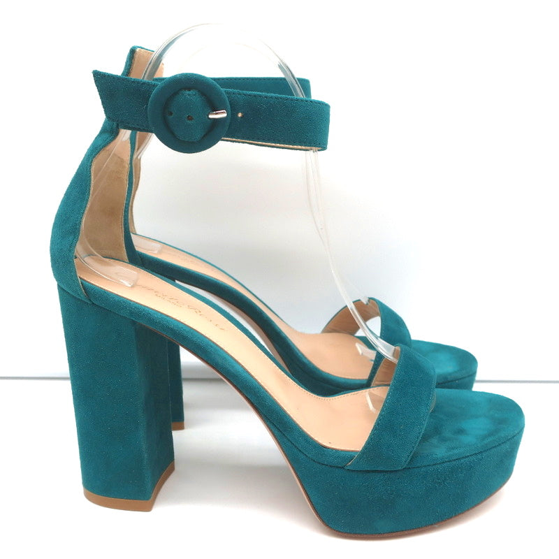 Gianvito Rossi Portofino Platform Sandals Teal Suede Size 36.5 Ankle Strap Heels product image 2, provided for visual
