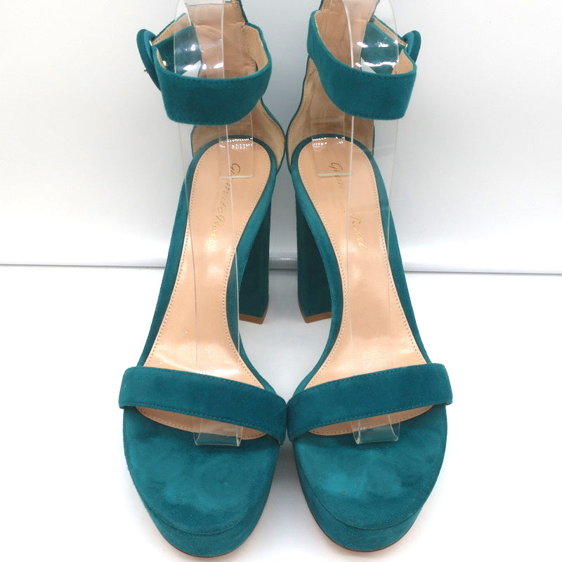 Gianvito Rossi Portofino Platform Sandals Teal Suede Size 36.5 Ankle Strap Heels product image 3, provided for visual