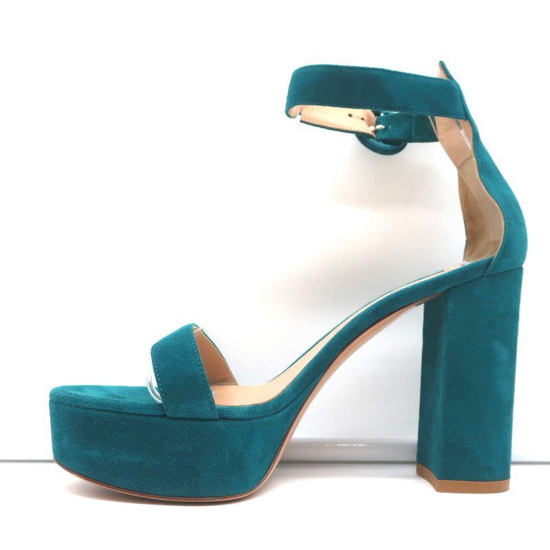 Gianvito Rossi Portofino Platform Sandals Teal Suede Size 36.5 Ankle Strap Heels product image 6, provided for visual