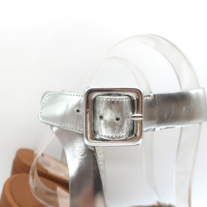 Crystal-Embellished Two Tone Sandals Brown & Silver Leather Size 36 product image 3, provided for visual reference and