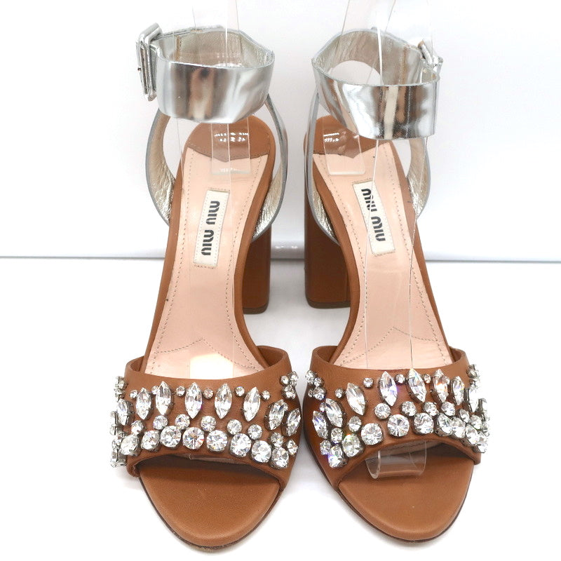 Crystal-Embellished Two Tone Sandals Brown & Silver Leather Size 36 product image 4, provided for visual reference and