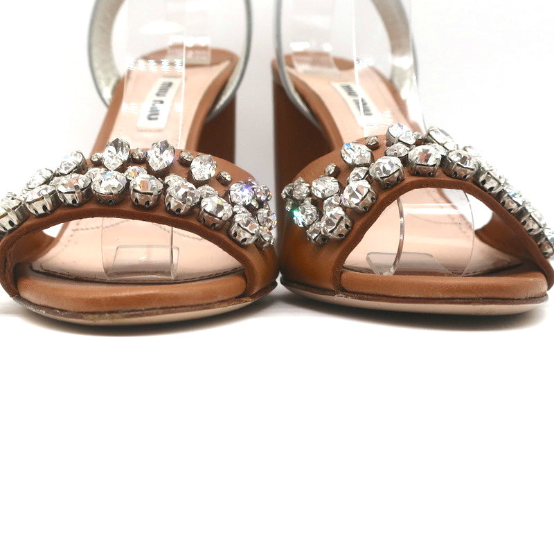 Crystal-Embellished Two Tone Sandals Brown & Silver Leather Size 36 product image 5, provided for visual reference and