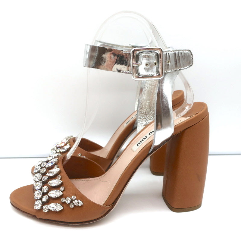 Crystal-Embellished Two Tone Sandals Brown & Silver Leather Size 36 product image 6, provided for visual reference and