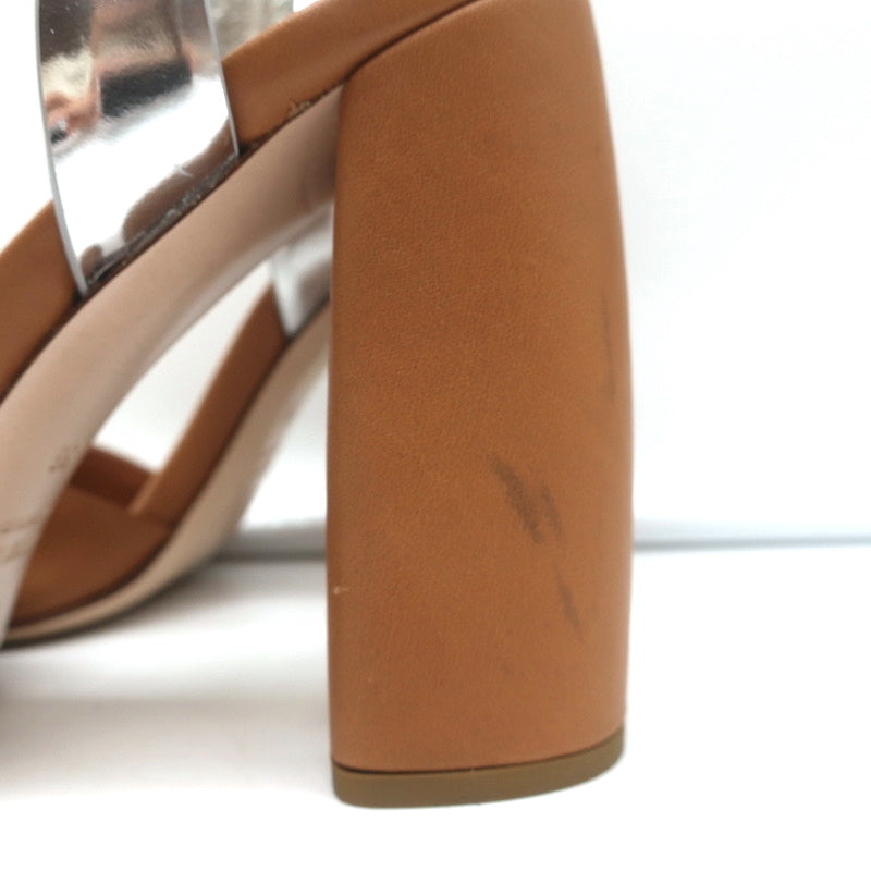 Crystal-Embellished Two Tone Sandals Brown & Silver Leather Size 36 product image 7, provided for visual reference and