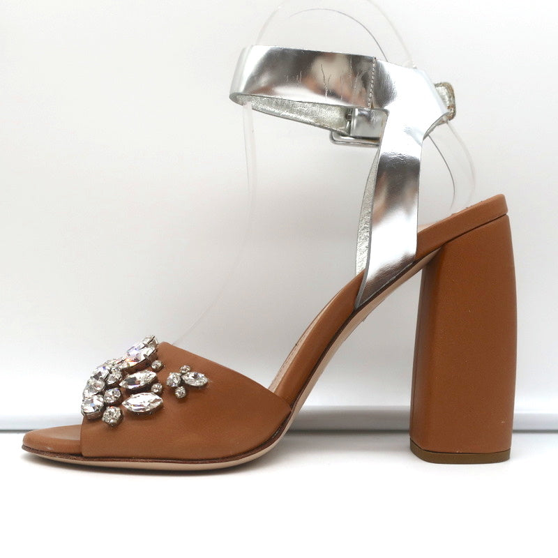 Crystal-Embellished Two Tone Sandals Brown & Silver Leather Size 36 product image 8, provided for visual reference and