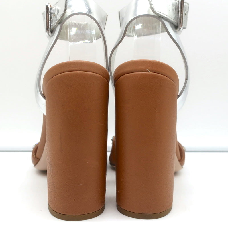 Crystal-Embellished Two Tone Sandals Brown & Silver Leather Size 36 product image 9, provided for visual reference and